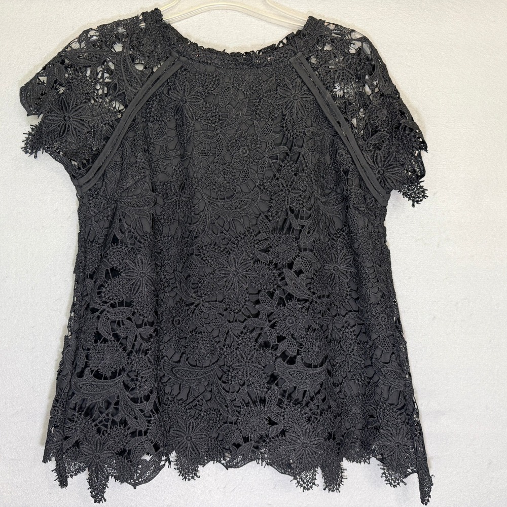 Guest Editor Women's Black Crochet Lace‎ Top Size M Floral Romantic Feminine